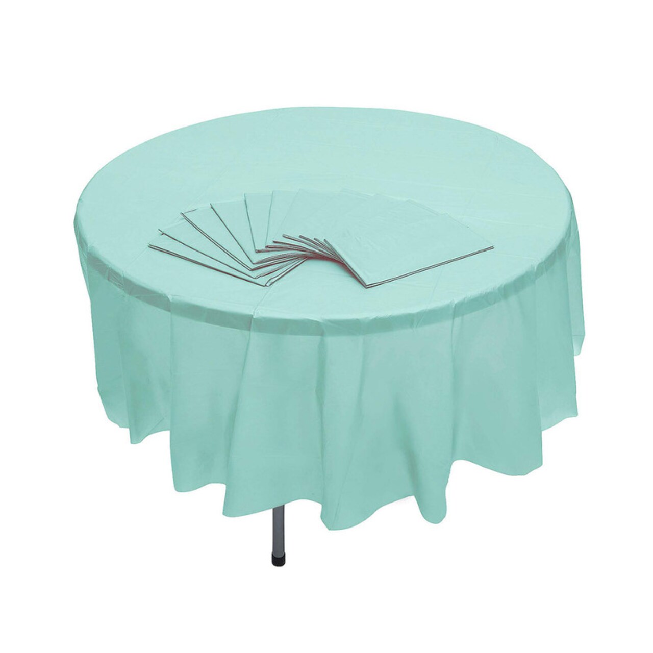 12 Pack Mint Green Round Plastic Tablecloths 6 ft 10 in Disposable Covers